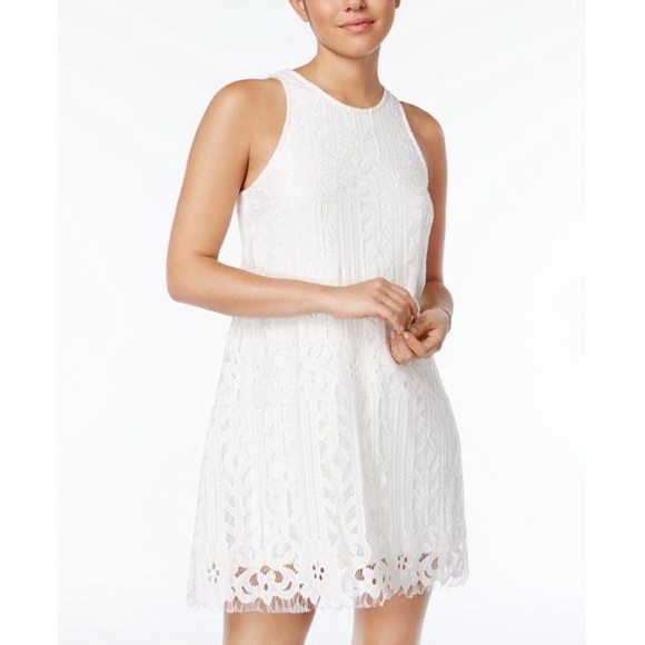 Speechless Junior Womens White Ivory Sleeveless Lace Lined Shift Dress - Picture 3 of 8